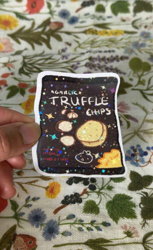 garlic truffle chips star holo sticker 3"