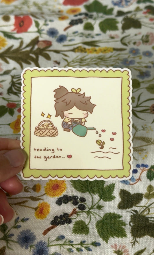 tending to the garden stamp sticker