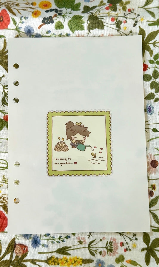 tending to the garden stamp sticker